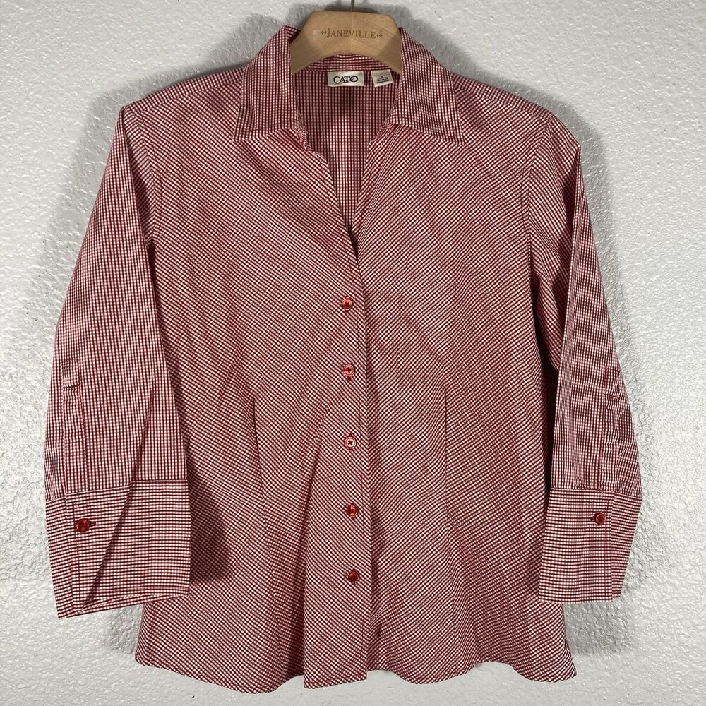 Cato Red Gingham Check Shirt Womans S Button Top Blouse Cottage Classic Preppy